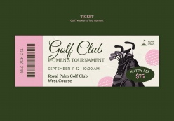 女性高尔夫运动入场票券psd模板